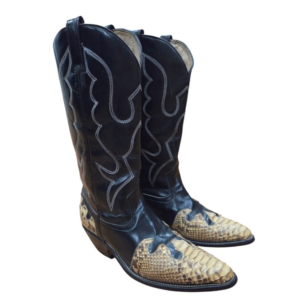 Women's Python Skin Overlay on Black Leather, Est Sz 9.5